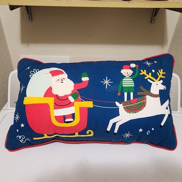 Wondershop Other - 🎅Christmas Embroidered Santa Lumbar Throw Pillow 19x11" Blue Wondershop Holiday